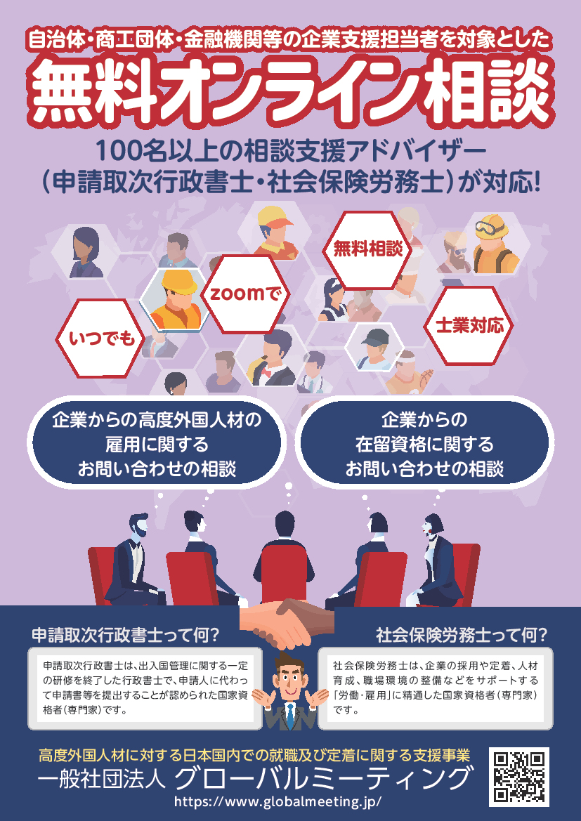 自治体・商工団体・金融機関等の企業支援担当者を対象とした無料オンライン相談